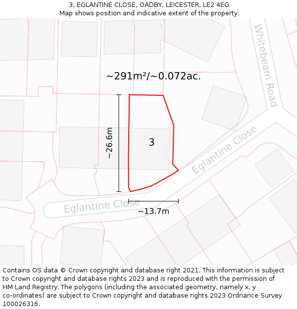 3, EGLANTINE CLOSE, OADBY, LEICESTER, LE2 4EG: Plot and title map