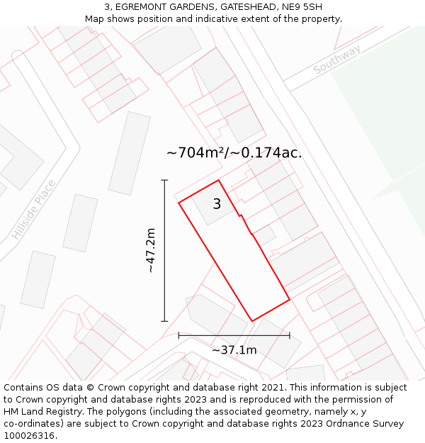 3, EGREMONT GARDENS, GATESHEAD, NE9 5SH: Plot and title map