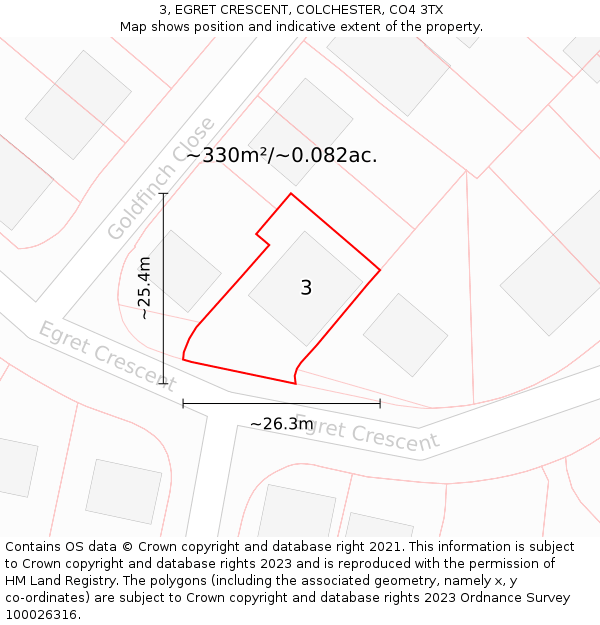 3, EGRET CRESCENT, COLCHESTER, CO4 3TX: Plot and title map