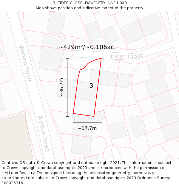 3, EIDER CLOSE, DAVENTRY, NN11 0XR: Plot and title map