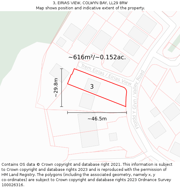 3, EIRIAS VIEW, COLWYN BAY, LL29 8RW: Plot and title map