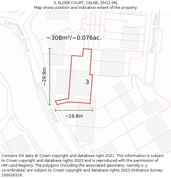 3, ELDER COURT, CALNE, SN11 0RL: Plot and title map