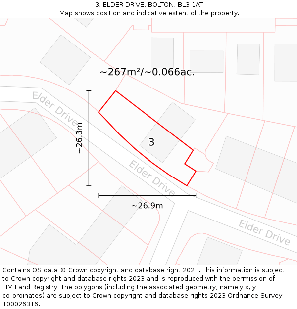 3, ELDER DRIVE, BOLTON, BL3 1AT: Plot and title map