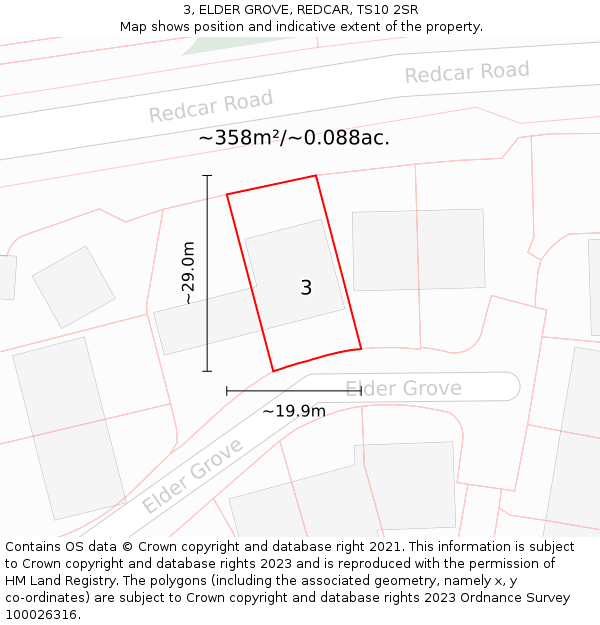 3, ELDER GROVE, REDCAR, TS10 2SR: Plot and title map