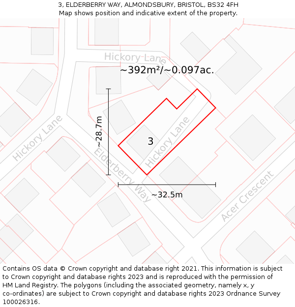 3, ELDERBERRY WAY, ALMONDSBURY, BRISTOL, BS32 4FH: Plot and title map