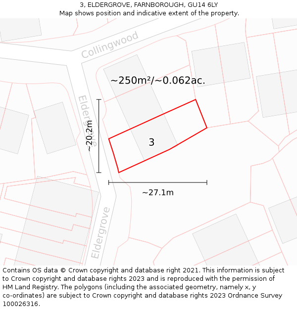 3, ELDERGROVE, FARNBOROUGH, GU14 6LY: Plot and title map
