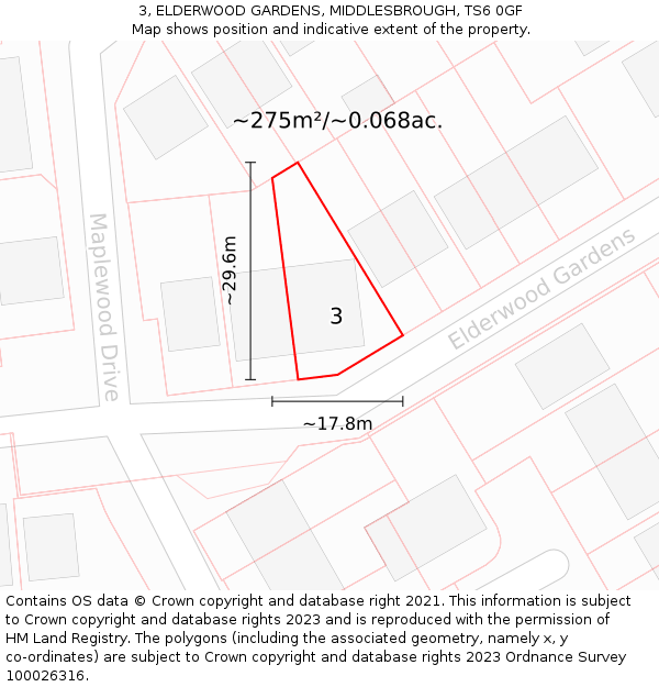 3, ELDERWOOD GARDENS, MIDDLESBROUGH, TS6 0GF: Plot and title map