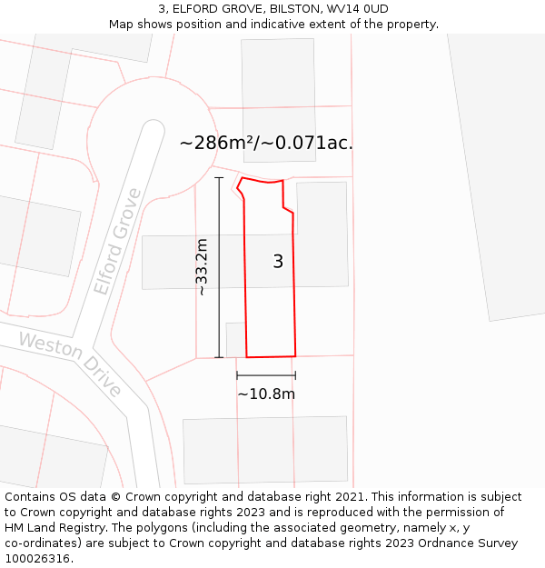 3, ELFORD GROVE, BILSTON, WV14 0UD: Plot and title map