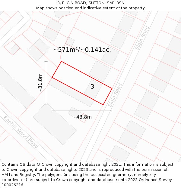 3, ELGIN ROAD, SUTTON, SM1 3SN: Plot and title map