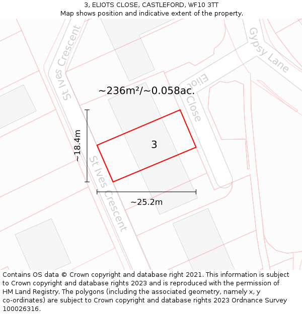 3, ELIOTS CLOSE, CASTLEFORD, WF10 3TT: Plot and title map