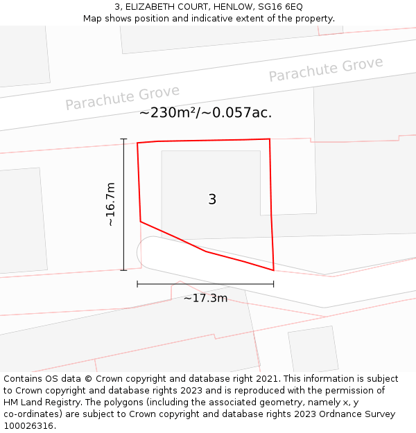 3, ELIZABETH COURT, HENLOW, SG16 6EQ: Plot and title map