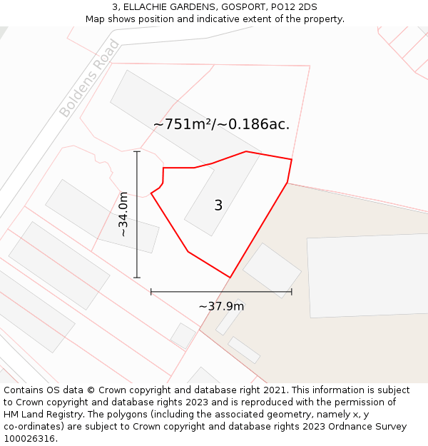 3, ELLACHIE GARDENS, GOSPORT, PO12 2DS: Plot and title map