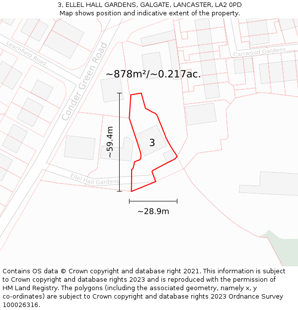 3, ELLEL HALL GARDENS, GALGATE, LANCASTER, LA2 0PD: Plot and title map