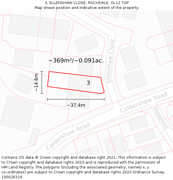 3, ELLENSHAW CLOSE, ROCHDALE, OL12 7GP: Plot and title map