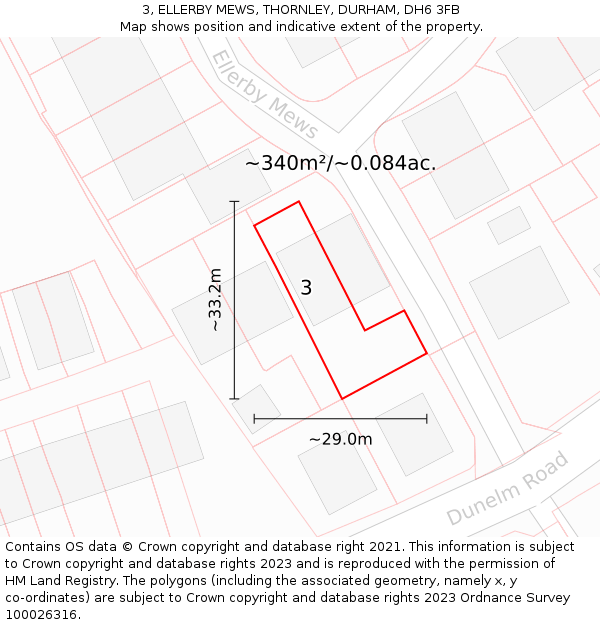3, ELLERBY MEWS, THORNLEY, DURHAM, DH6 3FB: Plot and title map