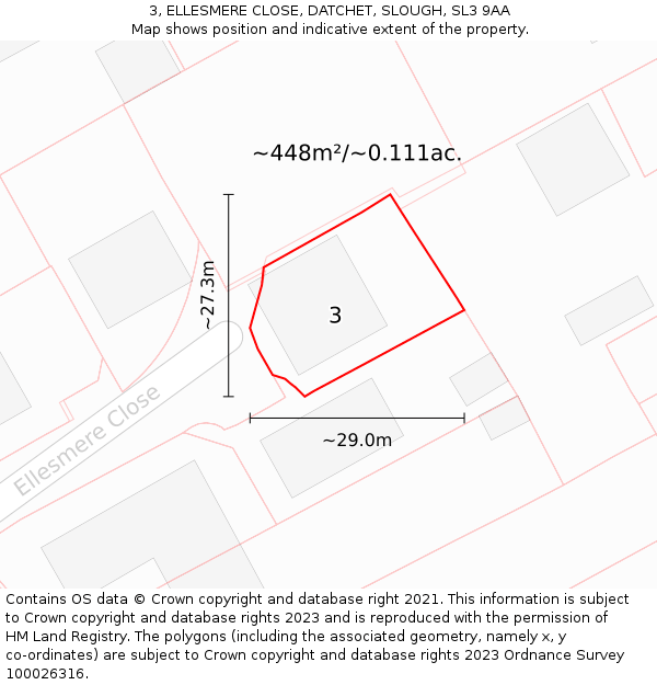 3, ELLESMERE CLOSE, DATCHET, SLOUGH, SL3 9AA: Plot and title map