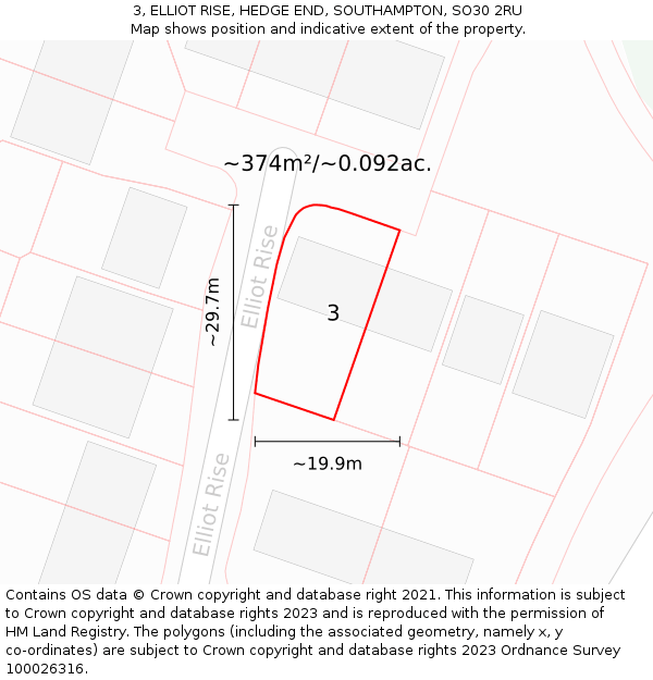 3, ELLIOT RISE, HEDGE END, SOUTHAMPTON, SO30 2RU: Plot and title map