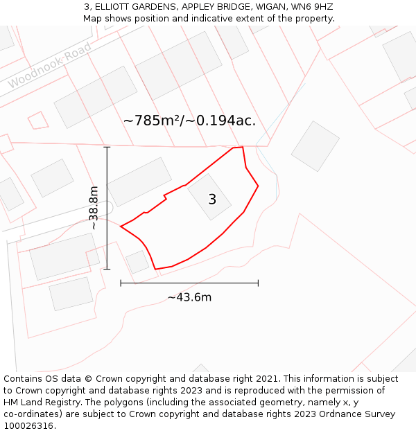 3, ELLIOTT GARDENS, APPLEY BRIDGE, WIGAN, WN6 9HZ: Plot and title map