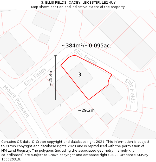 3, ELLIS FIELDS, OADBY, LEICESTER, LE2 4UY: Plot and title map