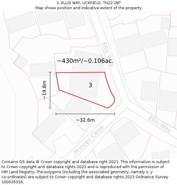 3, ELLIS WAY, UCKFIELD, TN22 2BT: Plot and title map