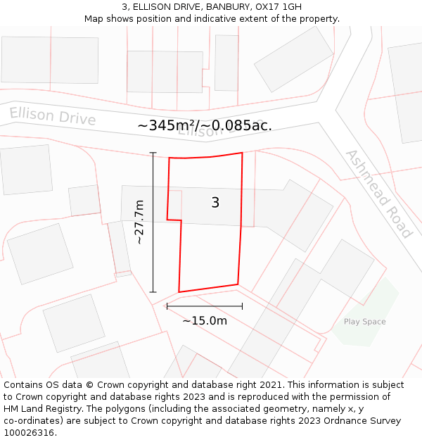 3, ELLISON DRIVE, BANBURY, OX17 1GH: Plot and title map