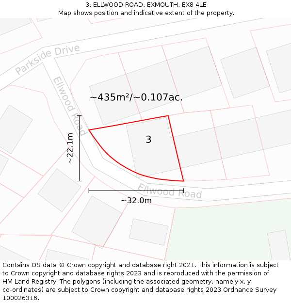 3, ELLWOOD ROAD, EXMOUTH, EX8 4LE: Plot and title map