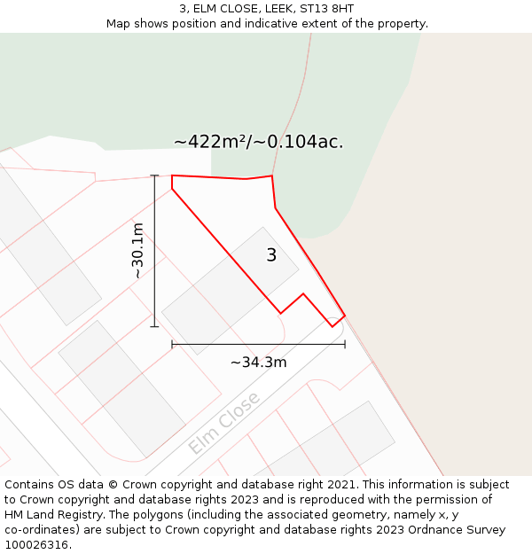 3, ELM CLOSE, LEEK, ST13 8HT: Plot and title map
