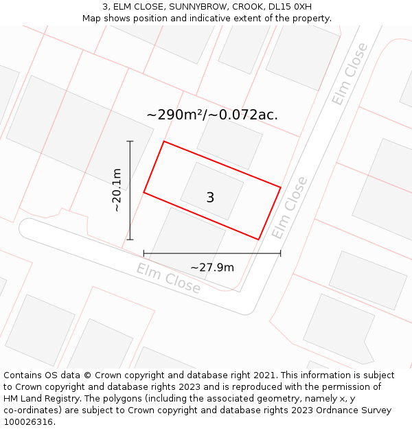 3, ELM CLOSE, SUNNYBROW, CROOK, DL15 0XH: Plot and title map