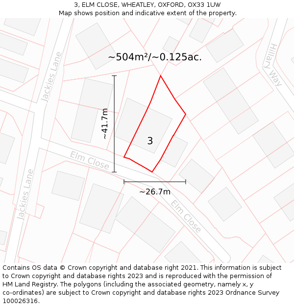 3, ELM CLOSE, WHEATLEY, OXFORD, OX33 1UW: Plot and title map