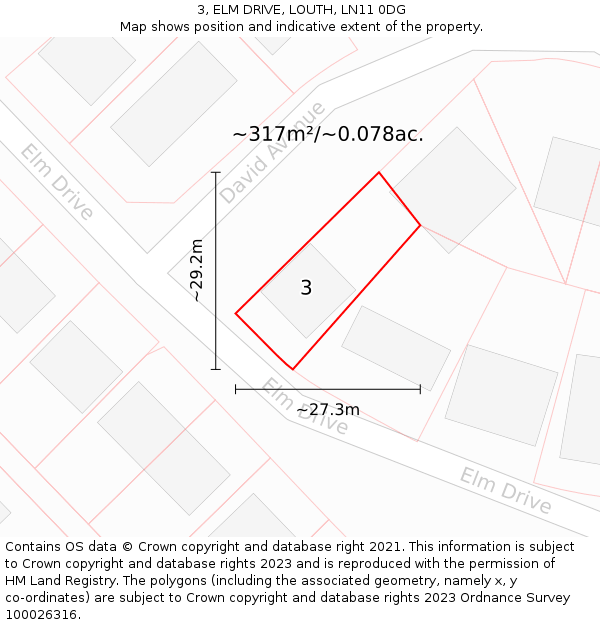 3, ELM DRIVE, LOUTH, LN11 0DG: Plot and title map