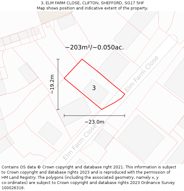 3, ELM FARM CLOSE, CLIFTON, SHEFFORD, SG17 5HF: Plot and title map