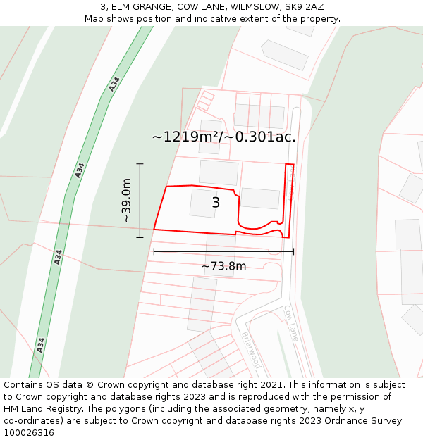 3, ELM GRANGE, COW LANE, WILMSLOW, SK9 2AZ: Plot and title map