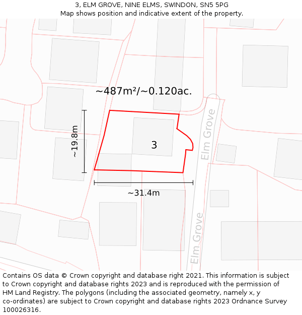 3, ELM GROVE, NINE ELMS, SWINDON, SN5 5PG: Plot and title map