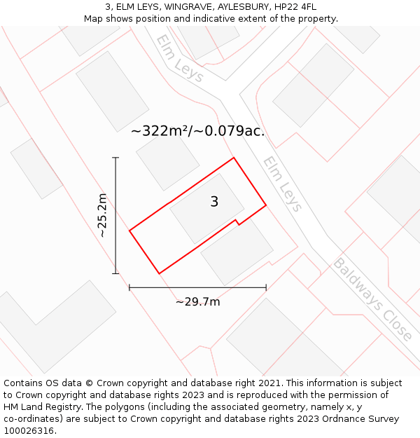 3, ELM LEYS, WINGRAVE, AYLESBURY, HP22 4FL: Plot and title map