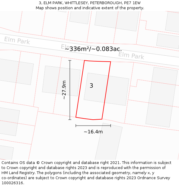 3, ELM PARK, WHITTLESEY, PETERBOROUGH, PE7 1EW: Plot and title map