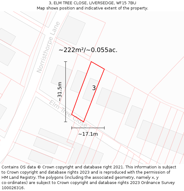 3, ELM TREE CLOSE, LIVERSEDGE, WF15 7BU: Plot and title map