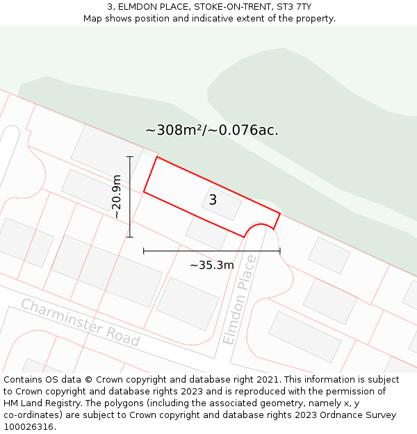 3, ELMDON PLACE, STOKE-ON-TRENT, ST3 7TY: Plot and title map