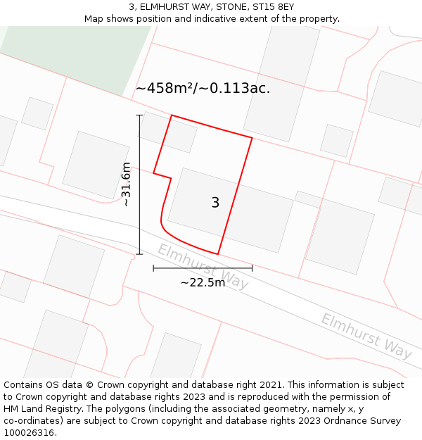 3, ELMHURST WAY, STONE, ST15 8EY: Plot and title map