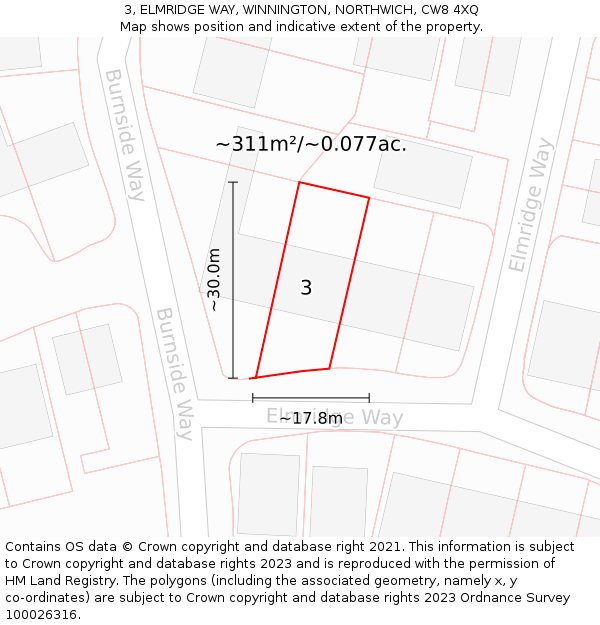 3, ELMRIDGE WAY, WINNINGTON, NORTHWICH, CW8 4XQ: Plot and title map