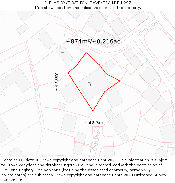 3, ELMS DYKE, WELTON, DAVENTRY, NN11 2SZ: Plot and title map