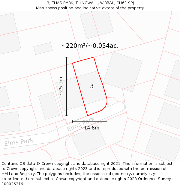 3, ELMS PARK, THINGWALL, WIRRAL, CH61 9PJ: Plot and title map