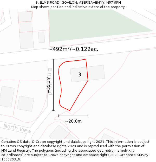 3, ELMS ROAD, GOVILON, ABERGAVENNY, NP7 9PH: Plot and title map