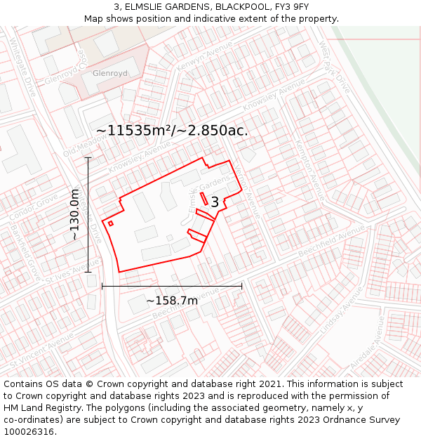 3, ELMSLIE GARDENS, BLACKPOOL, FY3 9FY: Plot and title map