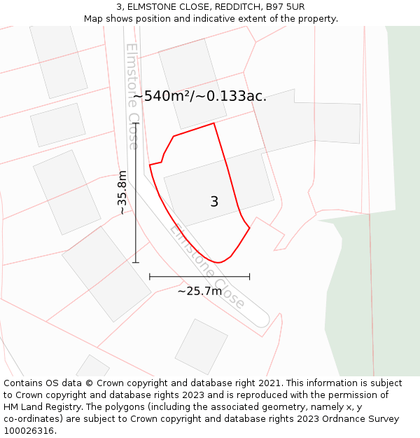 3, ELMSTONE CLOSE, REDDITCH, B97 5UR: Plot and title map