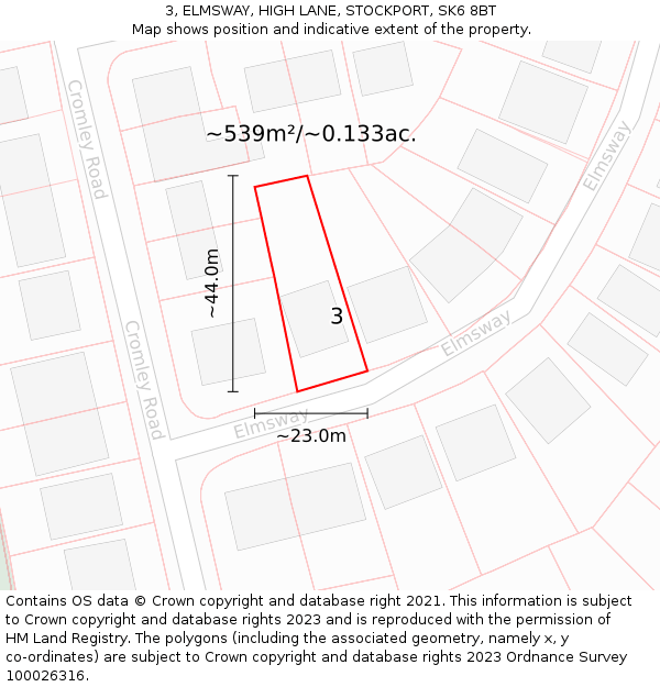 3, ELMSWAY, HIGH LANE, STOCKPORT, SK6 8BT: Plot and title map
