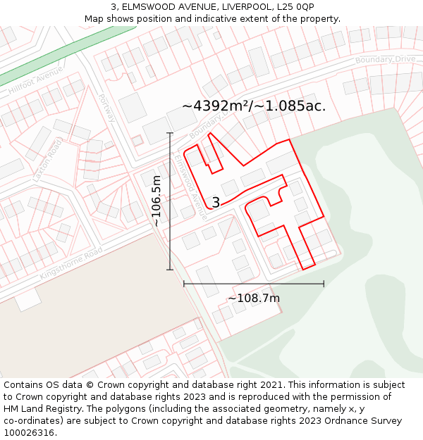 3, ELMSWOOD AVENUE, LIVERPOOL, L25 0QP: Plot and title map