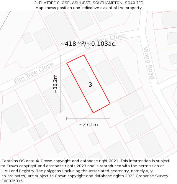 3, ELMTREE CLOSE, ASHURST, SOUTHAMPTON, SO40 7FD: Plot and title map