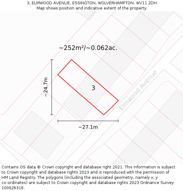 3, ELMWOOD AVENUE, ESSINGTON, WOLVERHAMPTON, WV11 2DH: Plot and title map