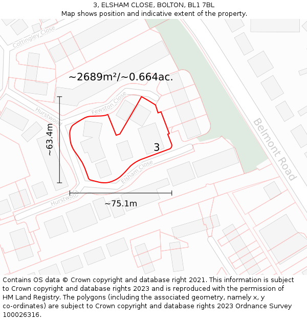 3, ELSHAM CLOSE, BOLTON, BL1 7BL: Plot and title map