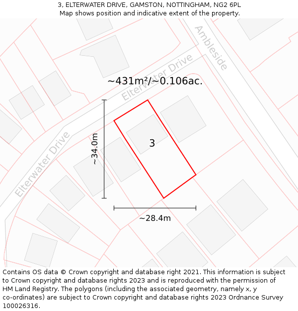 3, ELTERWATER DRIVE, GAMSTON, NOTTINGHAM, NG2 6PL: Plot and title map